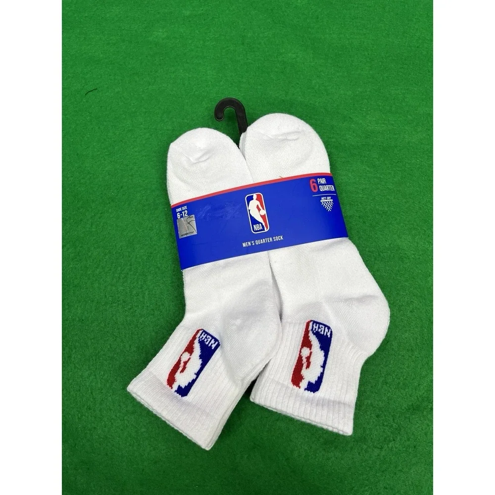 NBA Logo Basketball Men Quarter Socks 6 Pairs White  Shoe Size 6 - 12